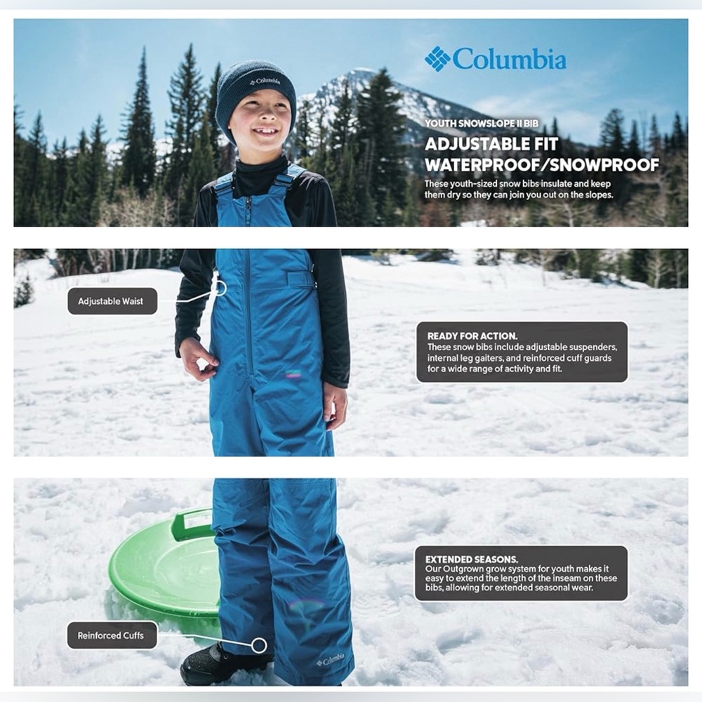 Like New! Columbia Youth Snowslope II Waterproof Snow Bib, S(8), MSRP $98 - Picture 6 of 14